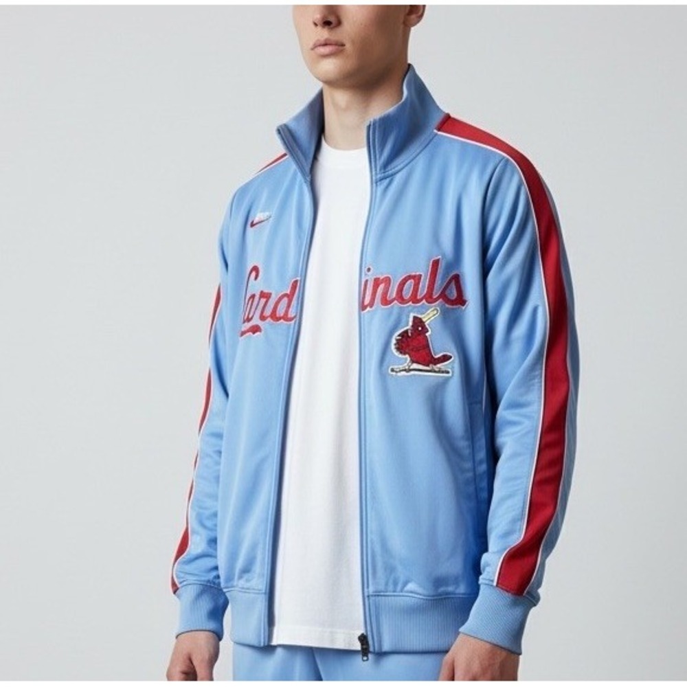 Rare Mens S NIKE St. Louis Cardinals Track Jacket Light Blue Red Full Zip-Up MLB